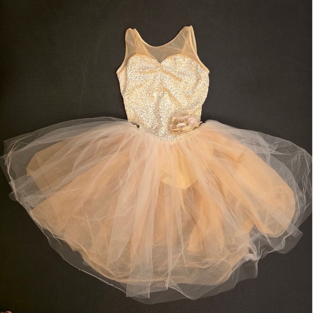 Weissman Gold Sparkle Tulle Sequin Mesh Flower Tutu Dress Girls MC Style 9653